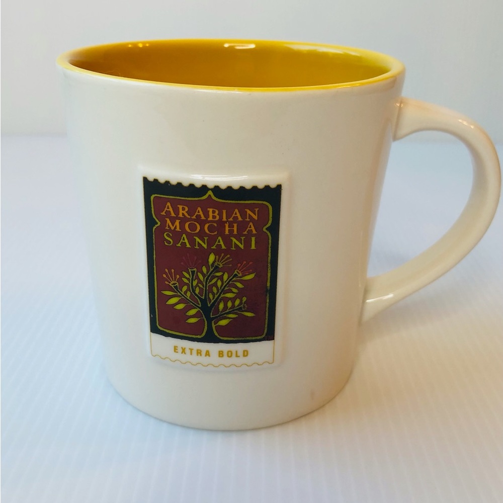 2006 Starbucks Coffee Arabian Mocha Sanani Extra Bold Yellow Ceramic Mug Y2K